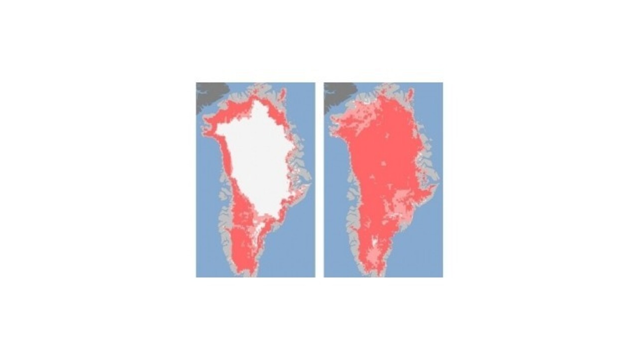 Satelity zaznamenali bezprecedentné topenie ľadu v Grónsku