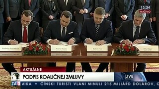 TB R. Fica, A. Danka, B. Bugára a R. Procházku o podpise koaličnej zmluvy