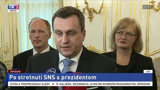 Brífing A. Danka po stretnutí predstaviteľov SNS s prezidentom A. Kiskom