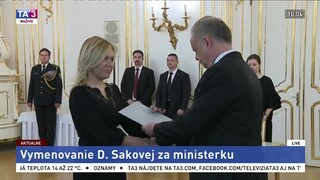 Vymenovanie novej ministerky vnútra Denisy Sakovej