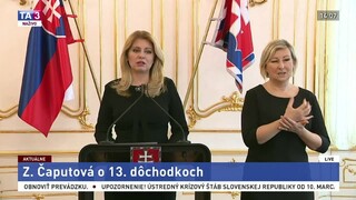 Vyhlásenie Z. Čaputovej o rozhodnutí k zavedeniu 13. dôchodkov