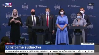 TB B. Kollára, I. Matoviča, V. Remišovej, B. Gröhlinga a M. Kolíkovej po rokovaní vlády o reforme súdnictva