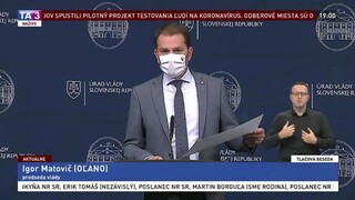 TB premiéra I. Matoviča o pilotnom testovaní na Orave a v Bardejove