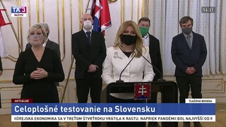 TB prezidentky Z. Čaputovej po rokovaní s expertmi v súvislosti s testovaním