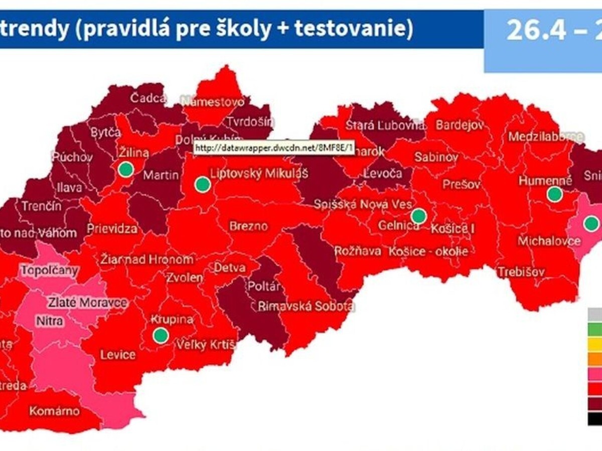 Covid automat: Platí nové rozdelenie okresov, bordových je 22