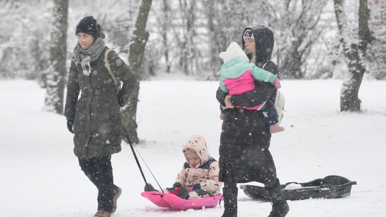 FOTO: Sneh zasypal Bratislavu, na cesty vyrazili na cesty, rodičia s deťmi berú sánky