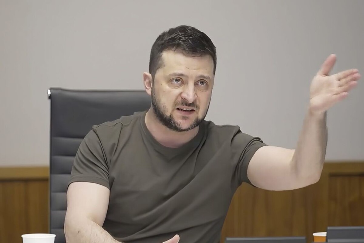 Ukrajinský prezident Volodymyr Zelenskyj počas rozhovoru.