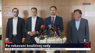 TB predsedu vlády E. Hegera, ministra financií I. Matoviča a ministra životného prostredia J. Budaja po rokovaní o riešení koaličnej krízy