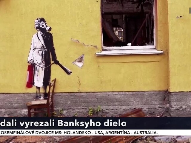 Vandali pri Kyjeve vyrezali z fasády Banksyho dielo. Vraj ho chceli predať a peniaze poslať armáde