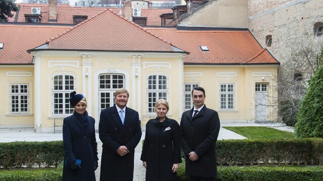 Na snímke zľava holandská kráľovná Maxima, holandský kráľ Viliam Alexander, prezidentka SR Zuzana Čaputová a jej partner Juraj Rizman