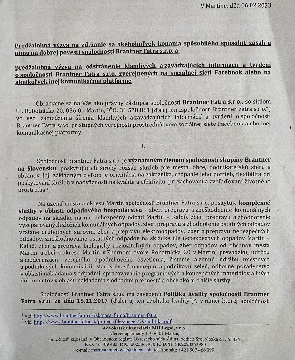 Ukážka predžalobnej výzvy