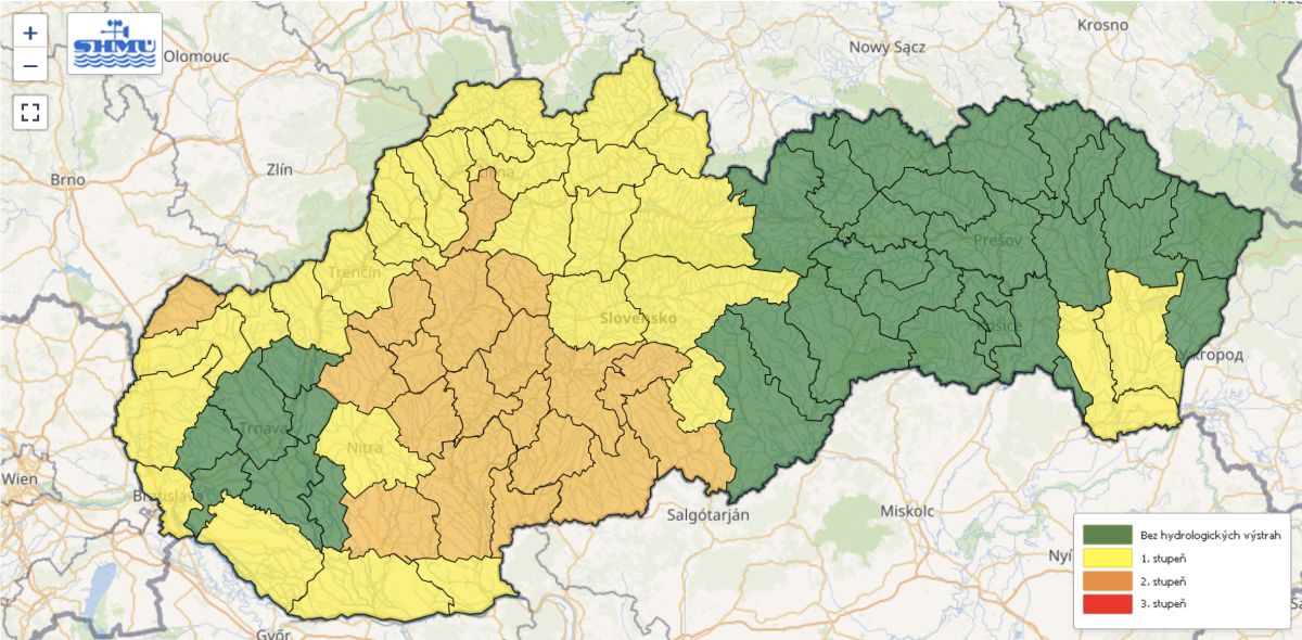 Mapa Riek Topiaci sa sneh a zrážky dvihli hladiny riek. Pre tieto okresy platia ...