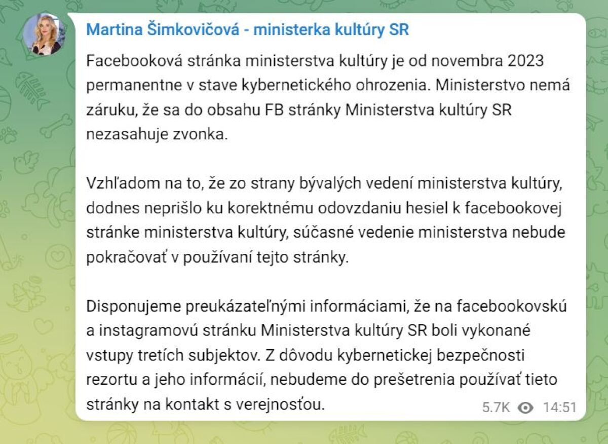 Telegram/Martina Šimkovičová - ministerka kultúry SR