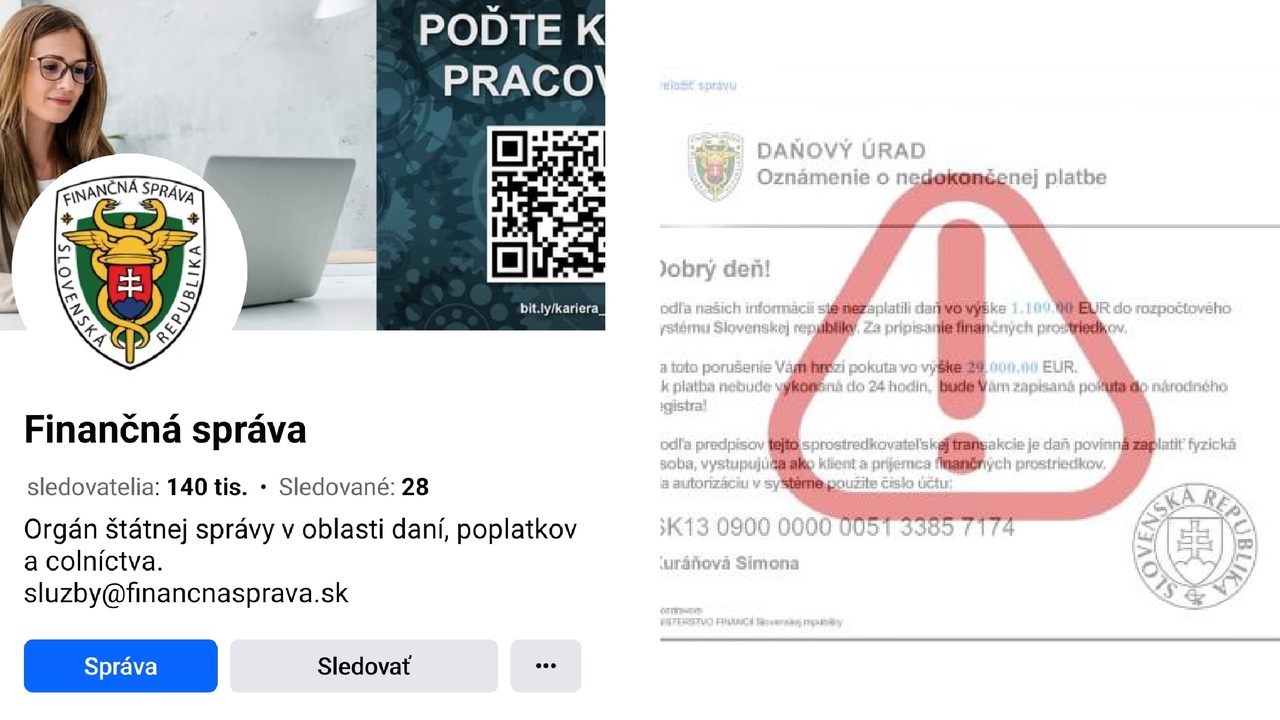 Facebook - Finančná správa, podvod