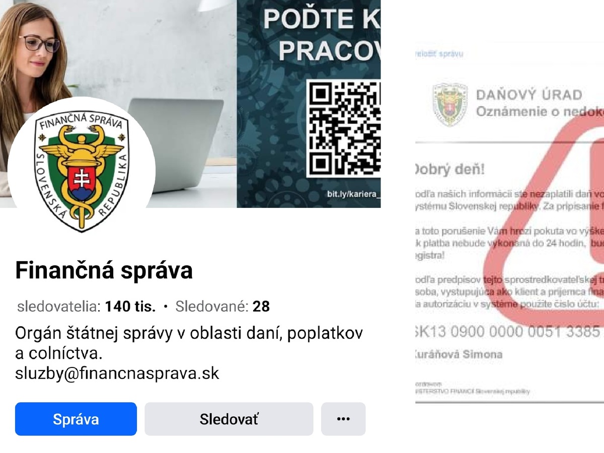 Facebook - Finančná správa, podvod