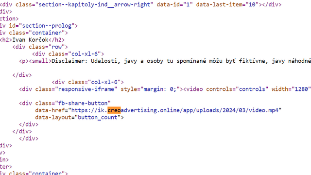 Creo advertising v zdrojovom kóde webstránky proti Korčokovi.
