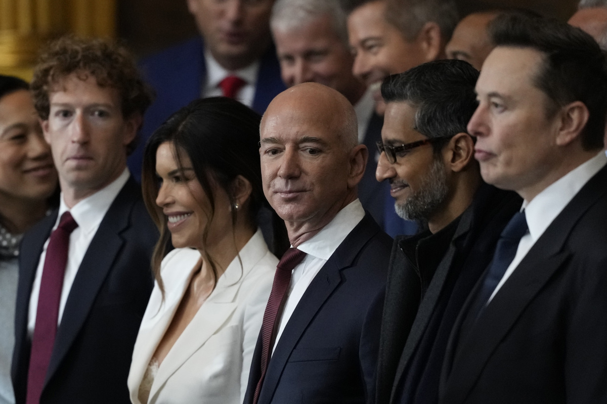  Mark Zuckerberg, Jeff Bezos, Sundar Pichai and Elon Musk na trumpovej inaugurácii.