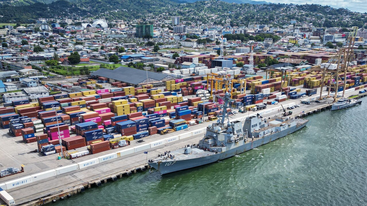 USS Gravely warship docked in the port of Port of Spain 