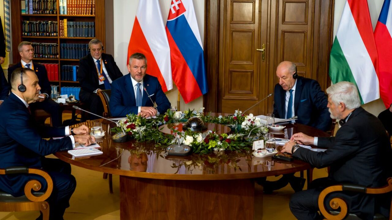 Karol Nawrocki, prezident SR Peter Pellegrini, maďarský prezident Tamás Sulyok a český prezident Petr Pavel