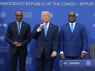 Trump stands with Rwanda prezident Paul Kagame and prezident Kongo Felix-Antoine Tshisekedi