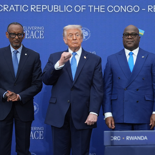 Trump stands with Rwanda prezident Paul Kagame and prezident Kongo Felix-Antoine Tshisekedi