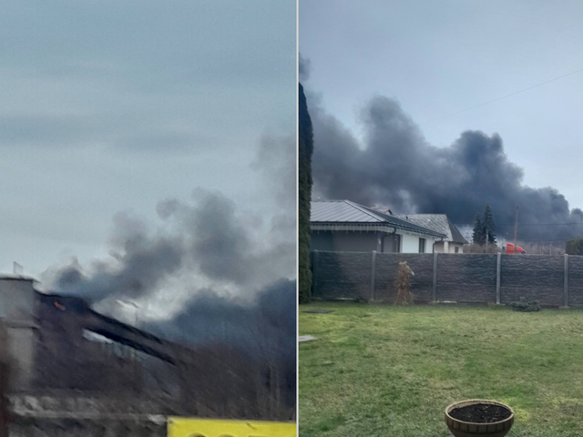 FOTO/VIDEO: V areáli závodu Bukóza vypukol požiar. Hustý čierny dym zahalil obec Hencovce 