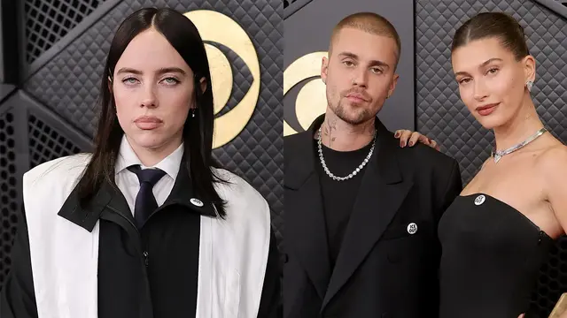 Billie Eilish Justin Hailey Biebe Grammy odznak odznaky