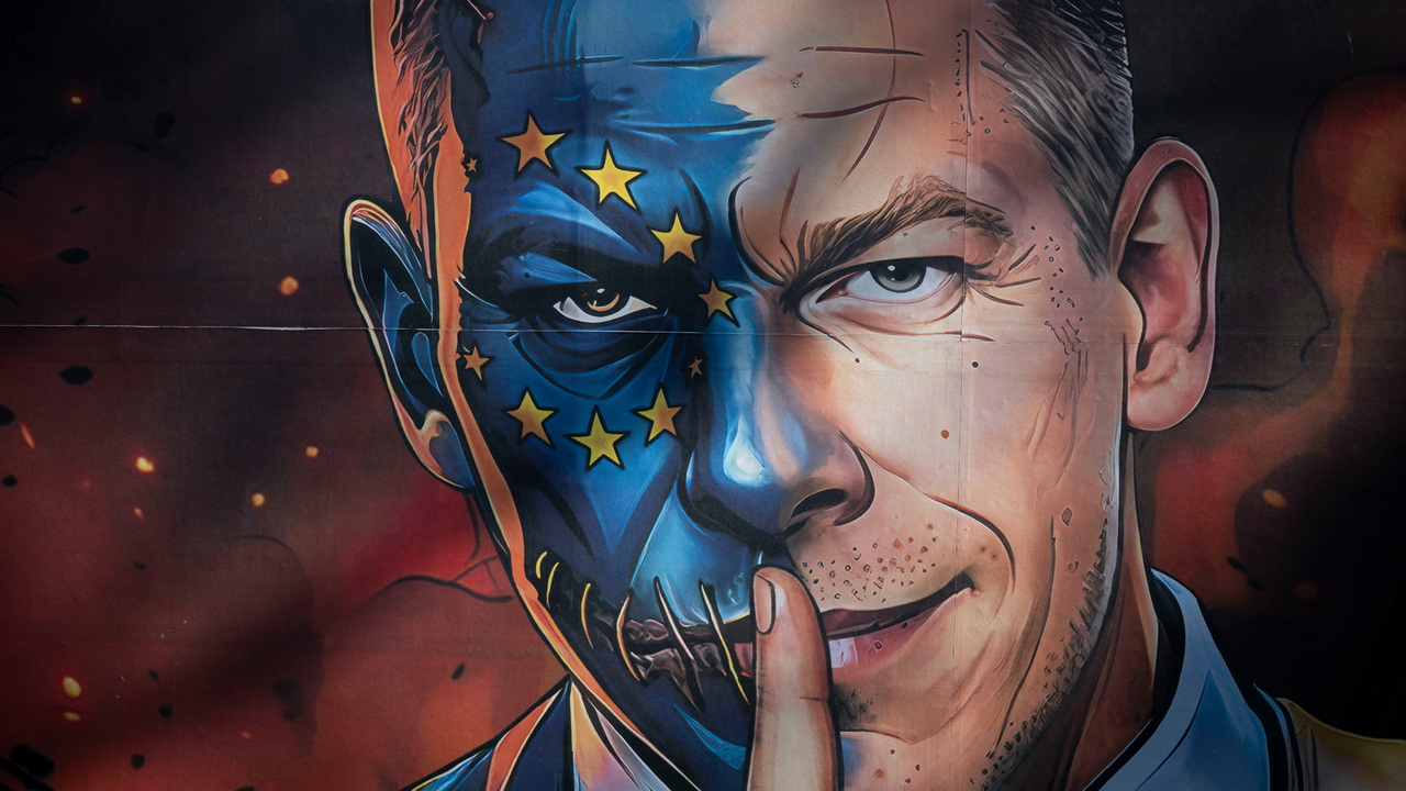 Plagát Fideszu, Maďarské voľby, Péter Magyar