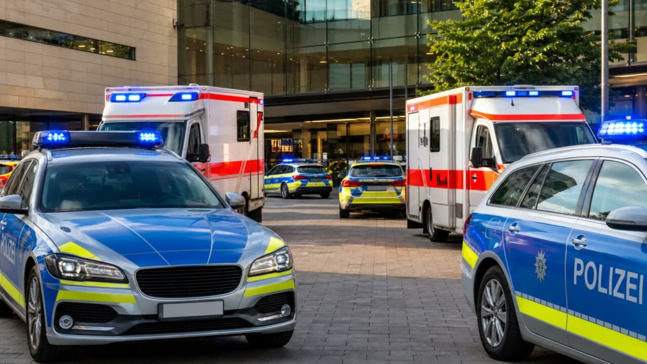 Stuttgart nákupné centrum nemecká polícia sanitka záchranári policajti