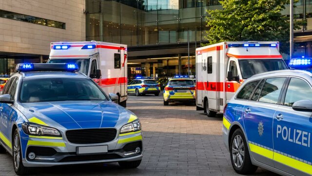 Stuttgart nákupné centrum nemecká polícia sanitka záchranári policajti